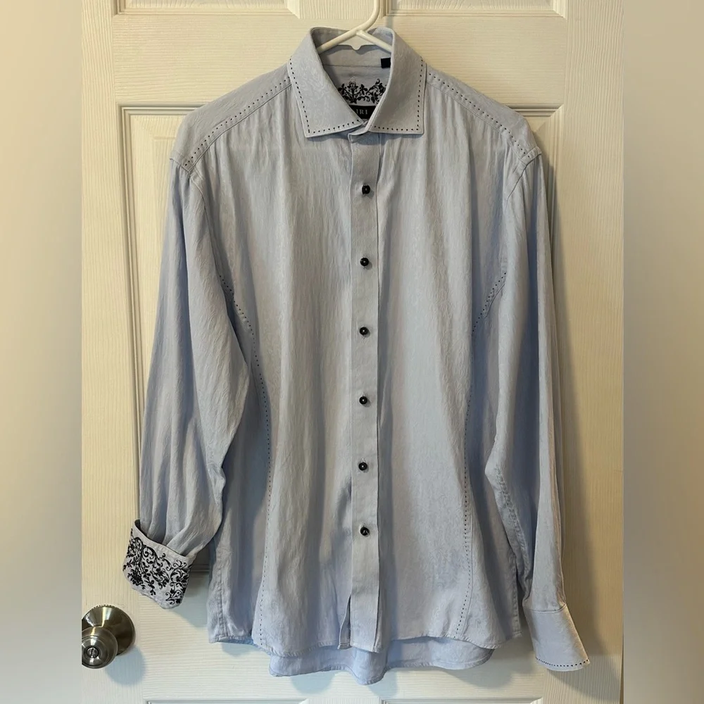 Zagiri Mens Long Sleeve Button Up Shirt Light Blue Patterned With Flip Cuff Sz L - Picture 1 of 5
